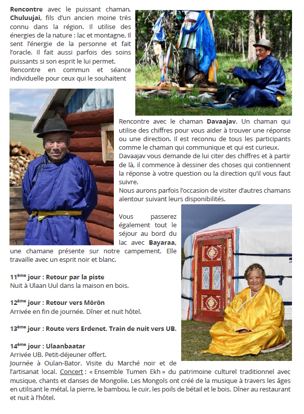 Voyage itinérant de 14 jours en Mongolie à la découverte des chamans, de la culture et des paysages mongols